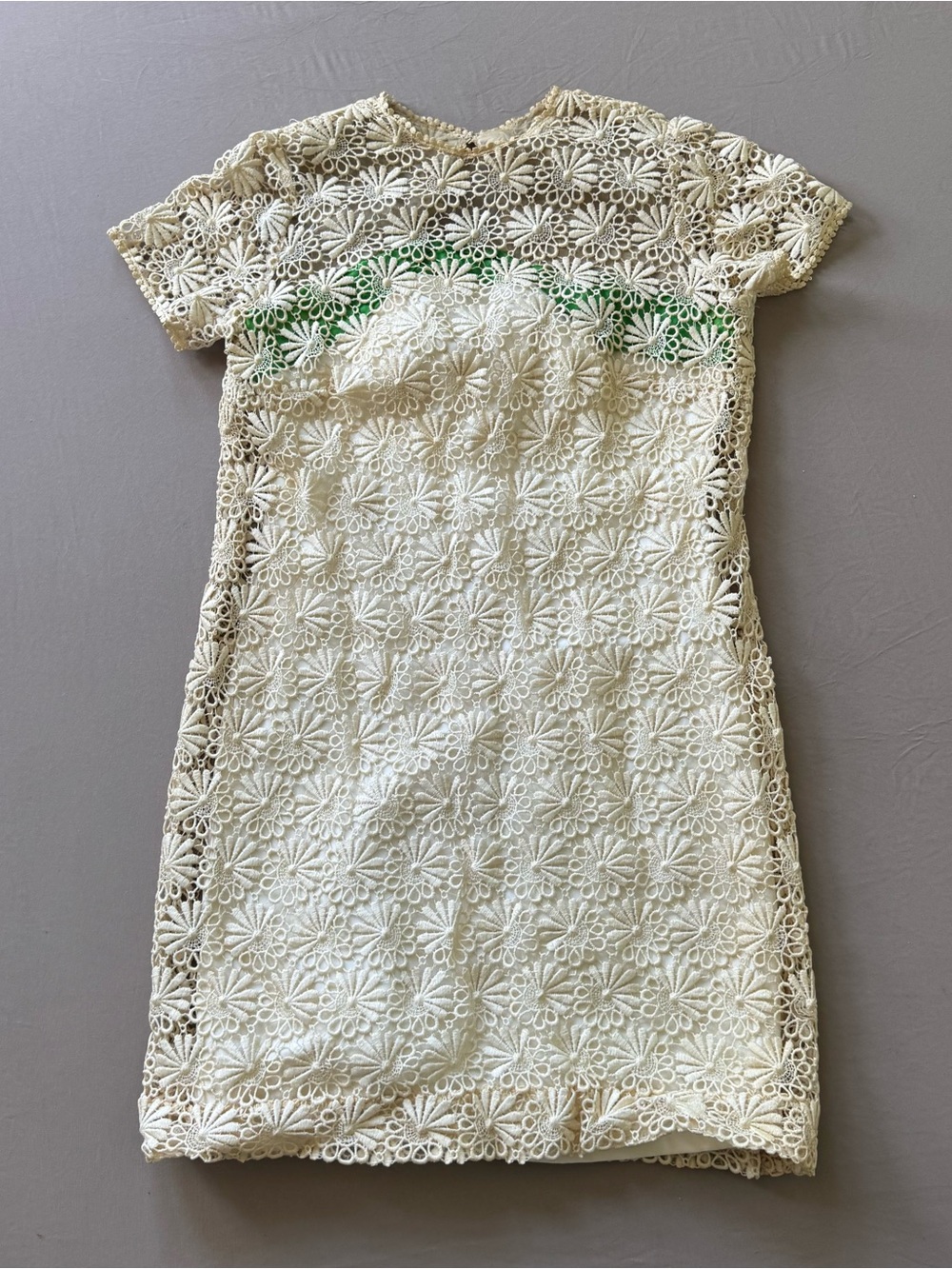 Vintage 50s Mr Frank crochet overlay Floral sheath Dress